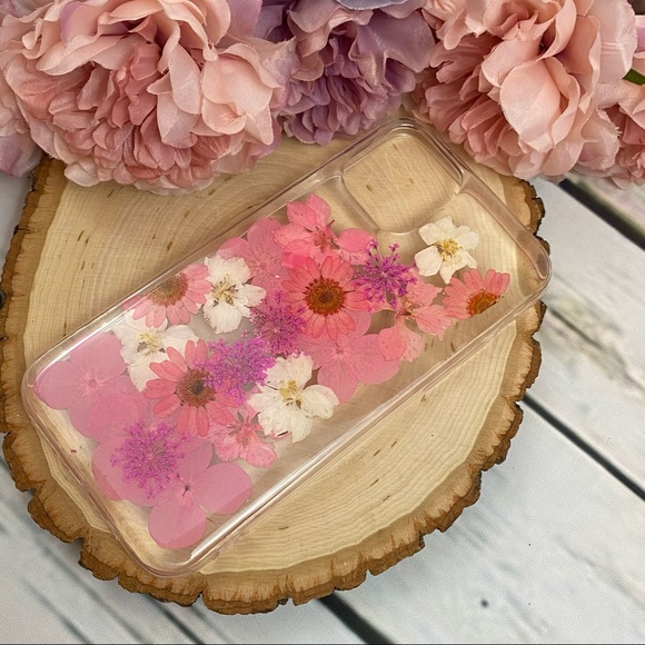 Hand Pressed Pink and White Flower iPhone Case - Picture 10 of 13